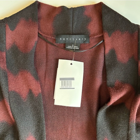 Sanctuary Women’s Open Front Cardigan Red Black Oversized Size Small NWT - Picture 2 of 8